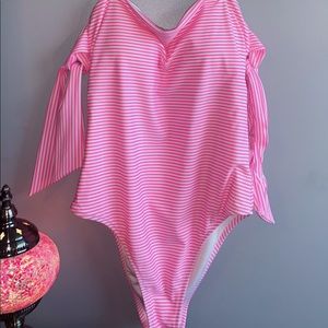 Aerie one piece pink striped swimsuit